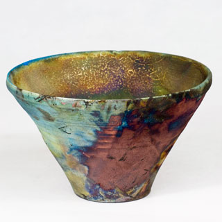 raku copper blue flashing bowl uvapapa pottery fireweed studio jenn weede