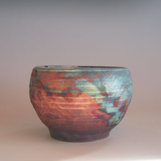 raku copper blue flashing small bowl uvapapa pottery fireweed studio jenn weede