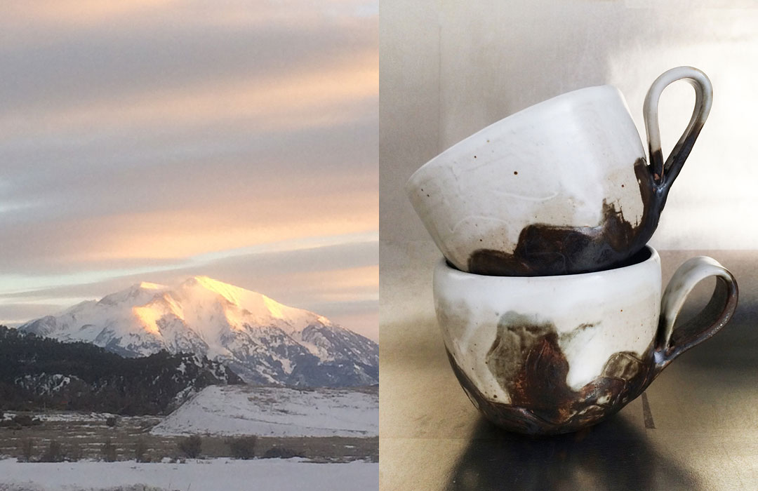 Snowy mt sopris carbondale colorado black white mountainscape inspiration mugs pottery fireweed studio jenn weede