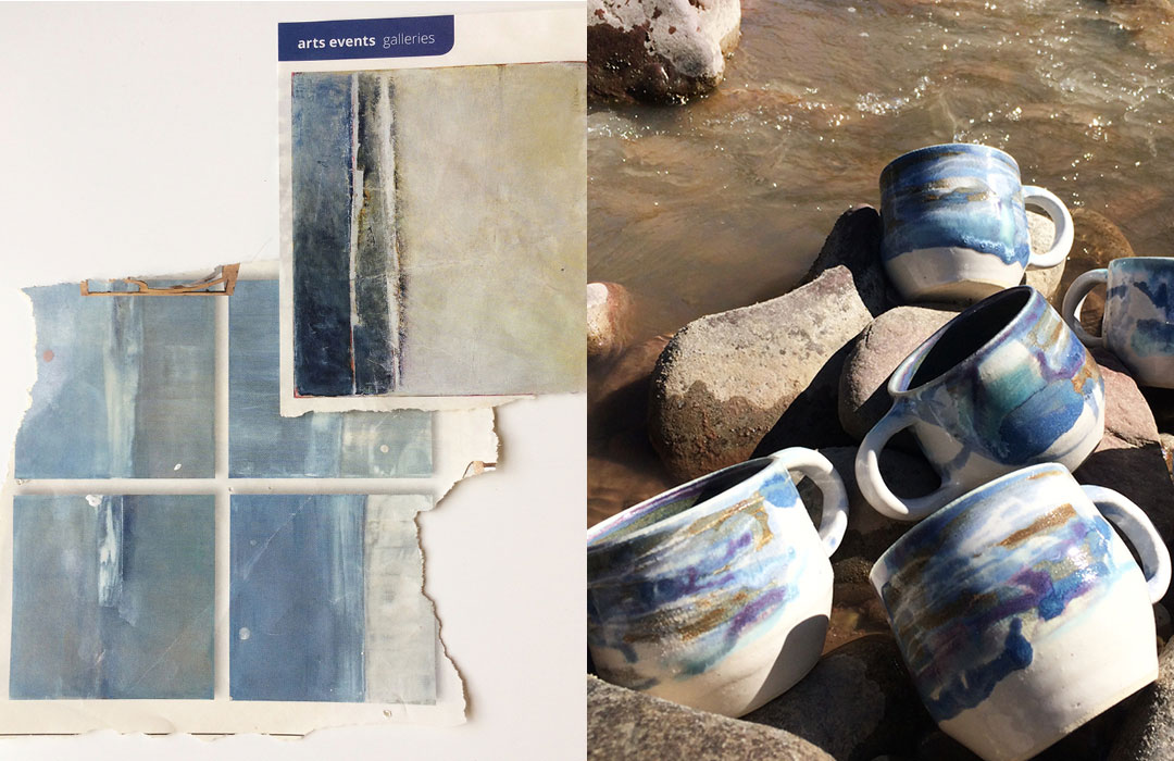 set blue mugs Crystal river Carbondale Colorado water inspiration pottery fireweed studio jenn weede