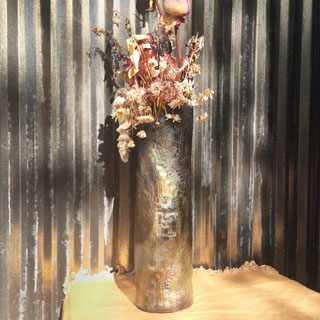 raku copper coat of arms vase uvapapa pottery fireweed studio jenn weede